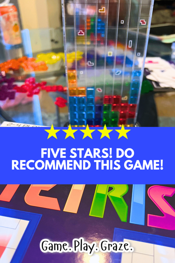 Tabletop Tetris Is Fun Family Game Night Game Tabletop Tetris Is Fun Family Game Night Game - text with 5 star review over Tetris board game